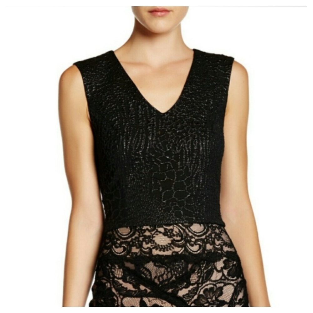 Atelier Nicole Miller Shimmer Animal Print Jacquard Top  Party Cocktail Elegant